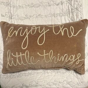 Brown Velvet Pillow with Embroidered Quote